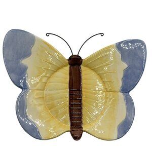 Yankee Candle Butterfly Ceramic Jar Holder 6.5"x5" Serene Blue Yellow Home Decor